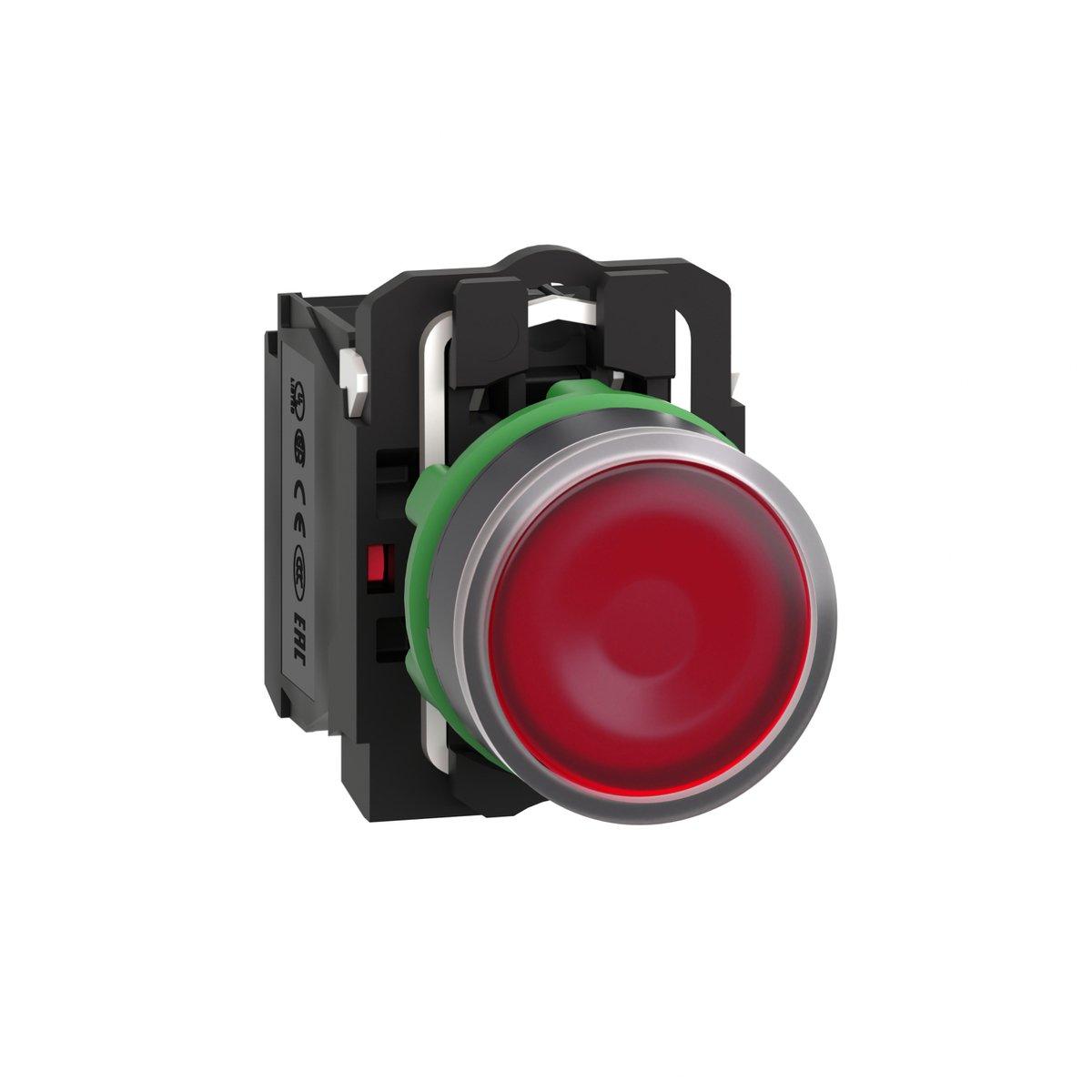 Leuchtdrucktaster rot flach 1S+1Ö tastend +LED 220-240V 50/60Hz