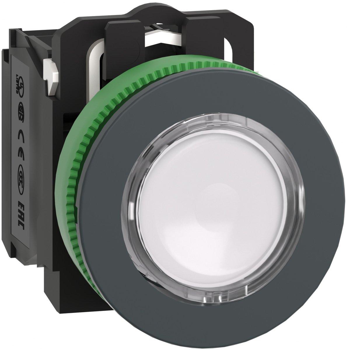 Leuchtdrucktaster flacher Einbau Kunststoff weiß 30 mm 24V Schutzart IP69K