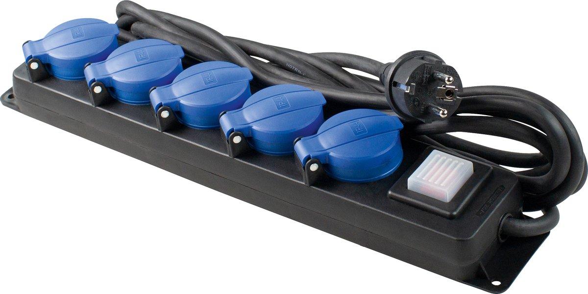 5-fach Profi-Steckdosenleiste 4,5 m H07RN-F 3G1,5 mit Klappdeckel + Schalter