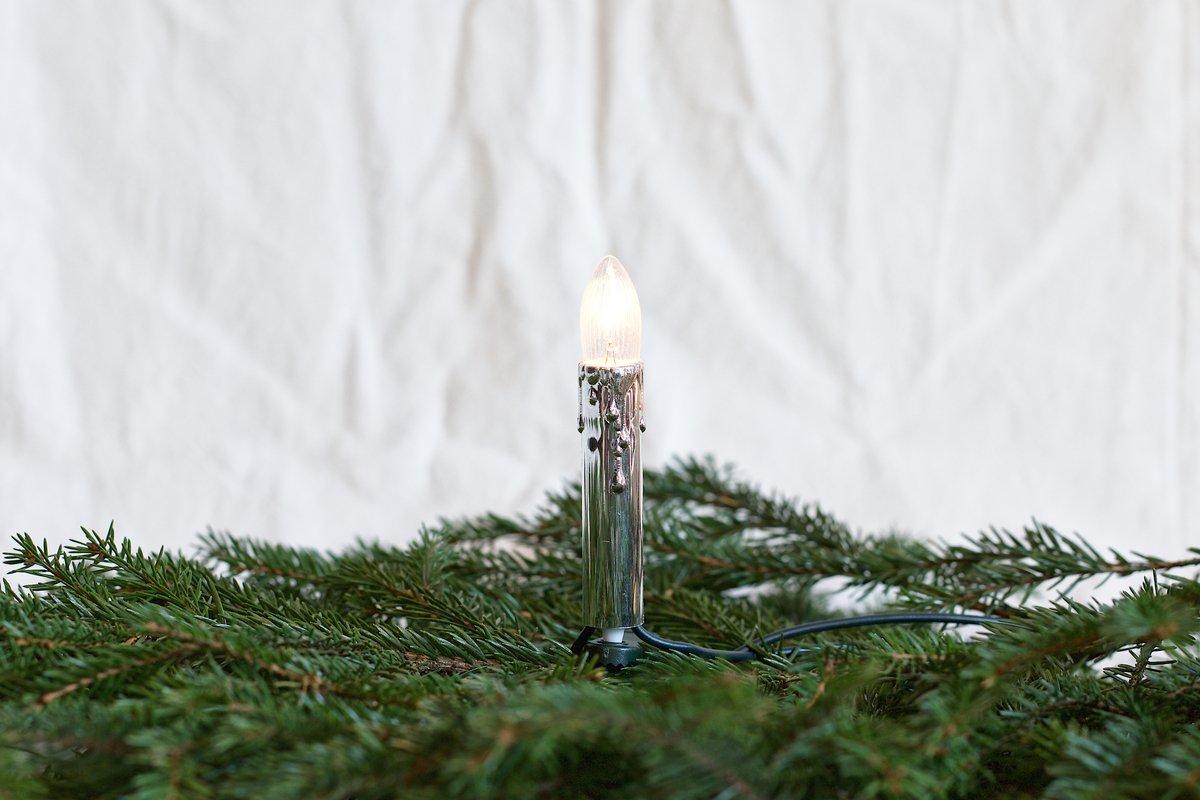 Lichterkette 30-tlg. Toplampen E10 klar geriffelt 8V/3W Schaft: Tropfen silber