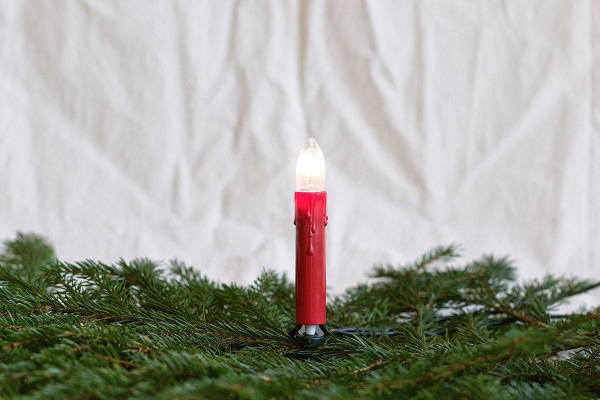 Lichterkette 15-tlg. Toplampen E10 klar geriffelt 16V/3W Schaft: Tropfen rot