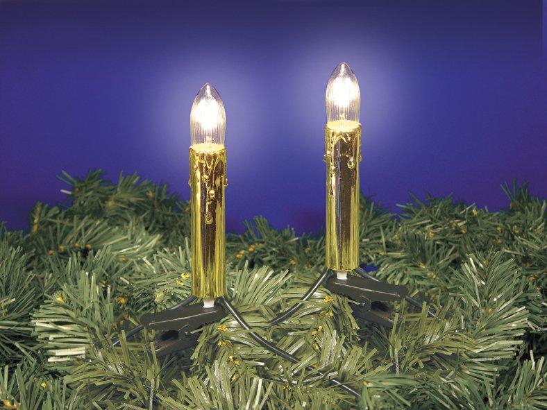 Lichterkette 15-tlg. Toplampen E10 klar geriffelt 16V/3W Schaft: Tropfen gold