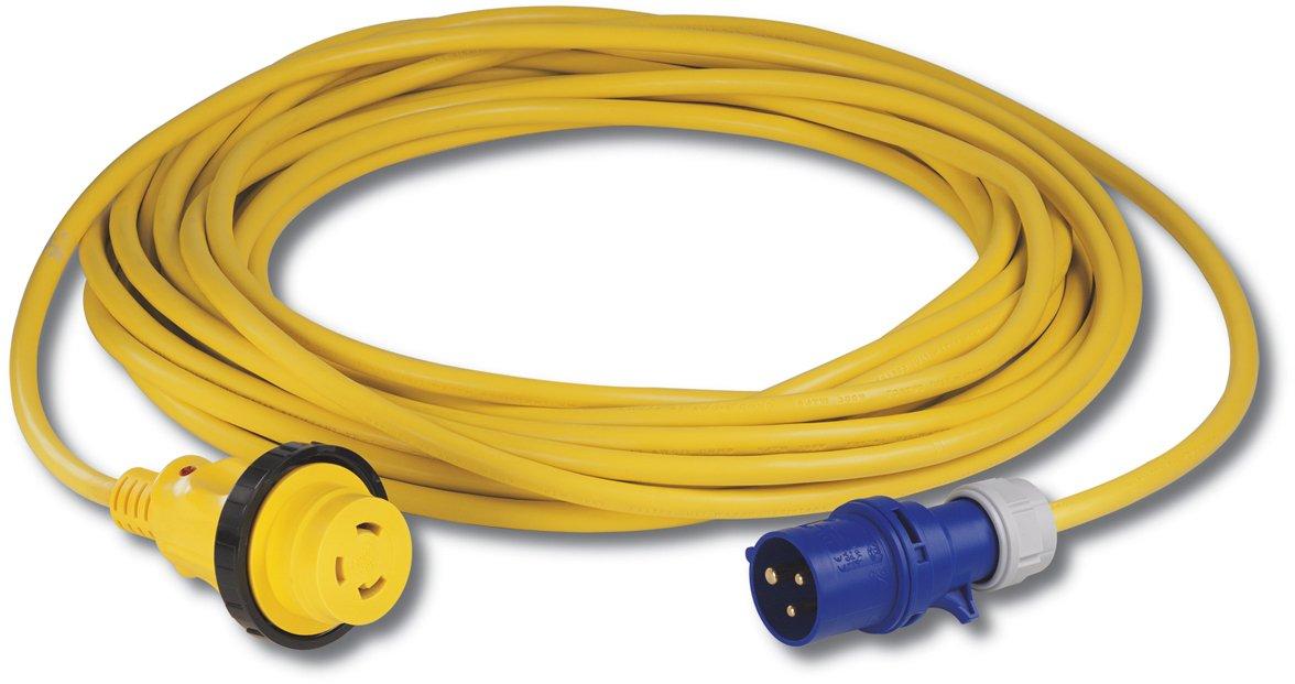 Anschlusskabel gelb, IEC 60309 2P+E 6h 230V auf NEMA L5-30, 16 A, 25 m