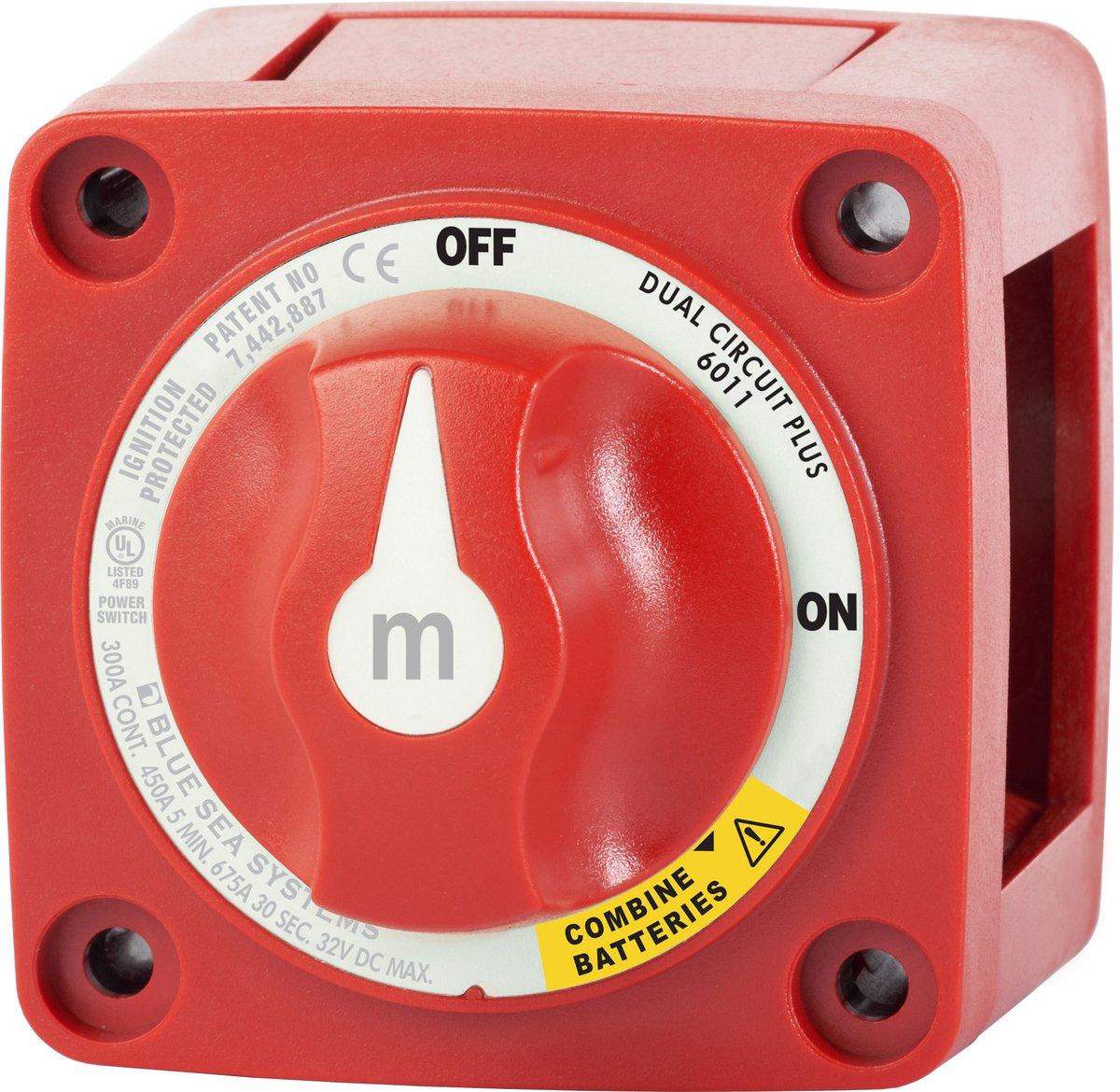 m-Series Mini Batterieschalter 300 A, für zwei Stromkreise, mit Überbrückung