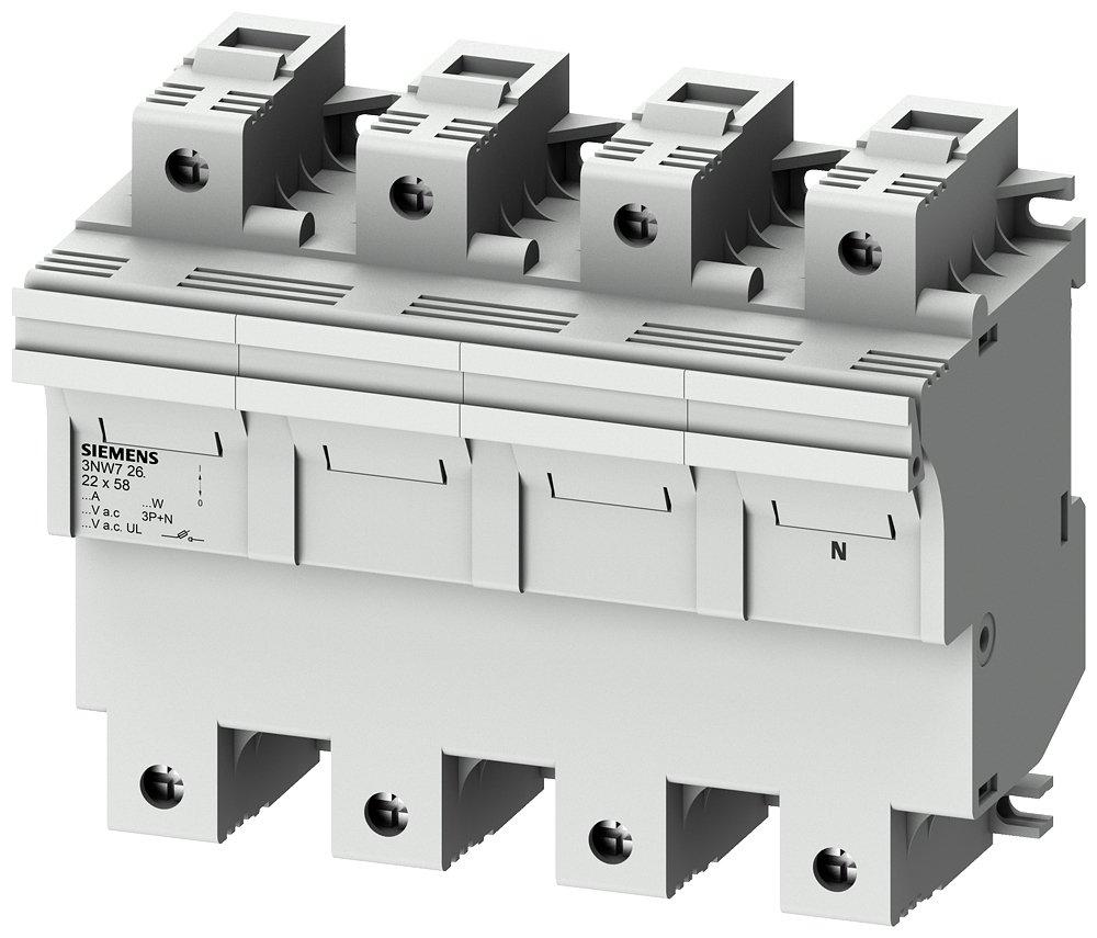 SENTRON, Zylindersicherungshalter, 22x58 mm, 3P+N, In: 100 A, Un AC: 690 V