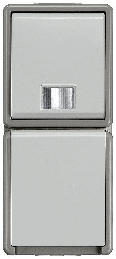 DELTA fläche IP44 Kombination Taster und Schuko-Steckdose mit erhöhtem Berühr.