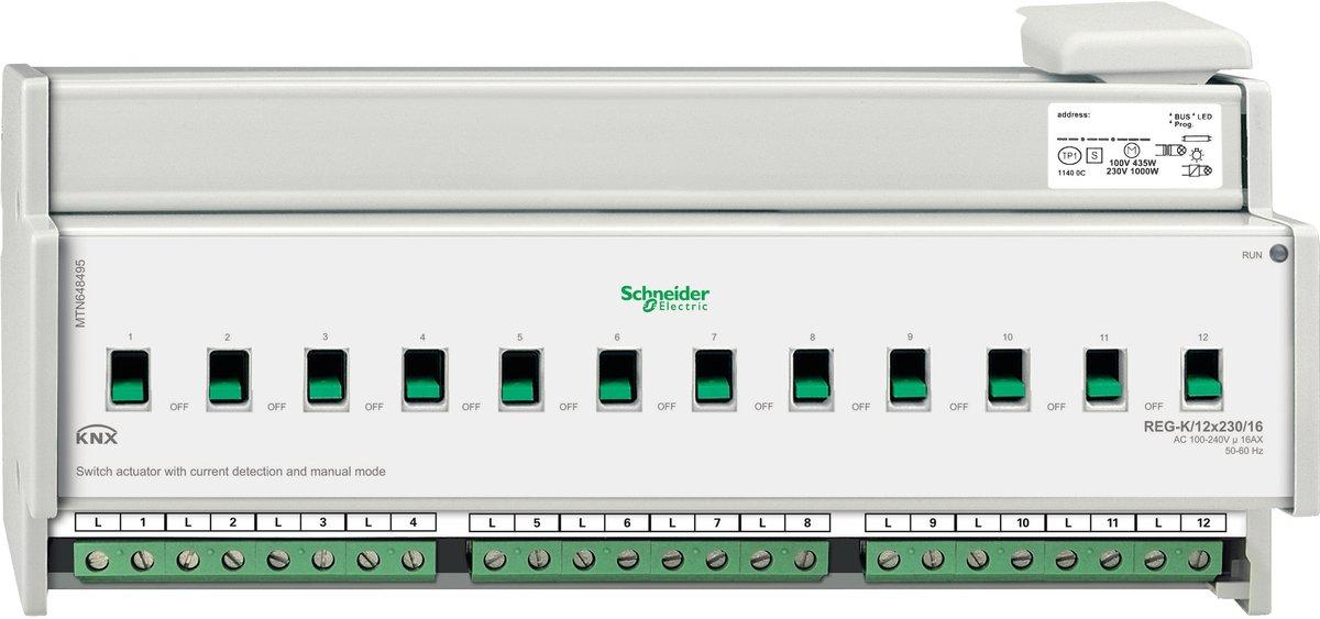 Schaltaktor REG-K/12x230/16 mit Handbetätigung und Stromerkennung - lichtgrau