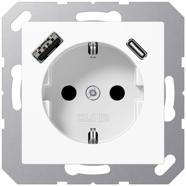 SCHUKO Steckdose mit USB-Ladegerät alpinweiß