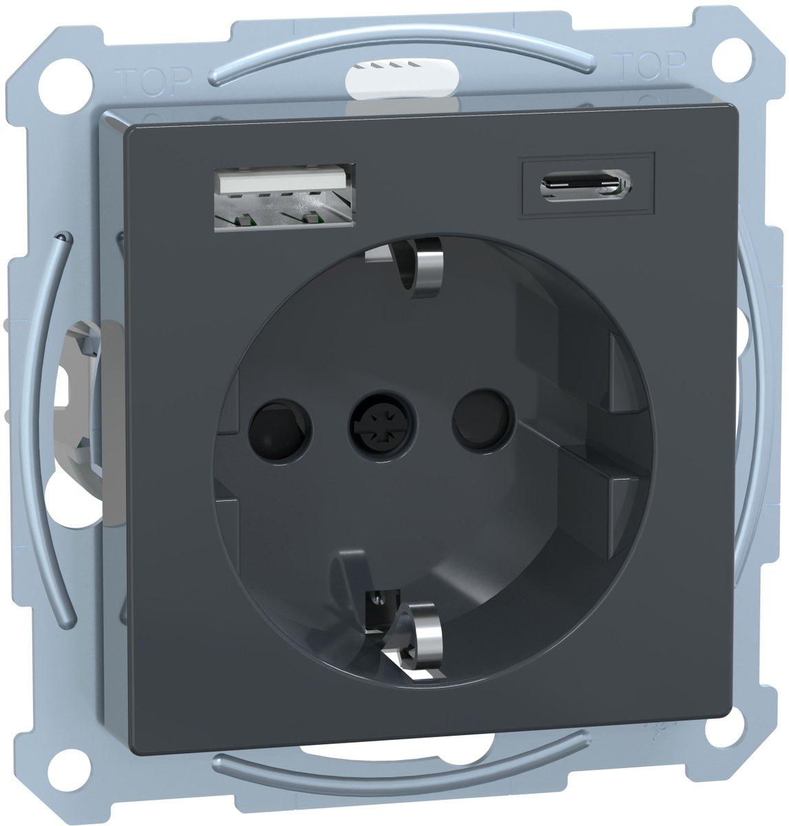 SCHUKO Steckdose mit USB Ladegerät 16A 250V anthrazit