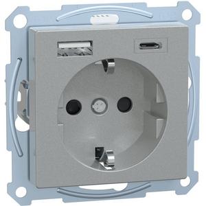 SCHUKO Steckdose mit USB Ladegerät 16A 250V Aluminium
