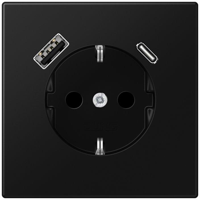 Steckdose SCHUKO&nbsp;16A 250V USB-Ladegerät 1x Typ A + 1x Typ C Serie LS graphitschwarz