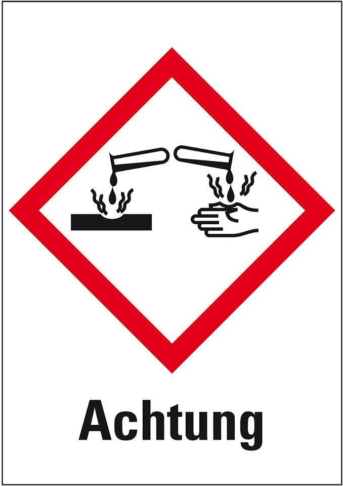 Gefahrensymbol Ätzwirkung GHS05 Achtung Folie 52x37mm 6/Bogen