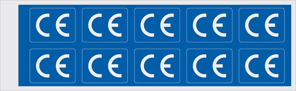 CE-Zeichen rechteckig blau/weiß Folie selbstklebend 15x20mm 10/Bg.
