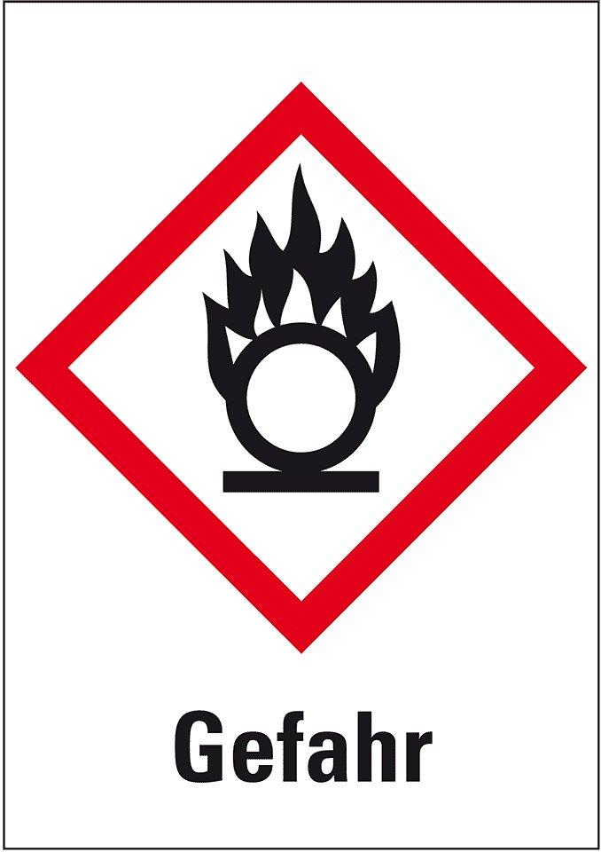 Gefahrensymbol Flamme über Kreis GHS03 Gefahr Folie 37x26mm 12/Bogen