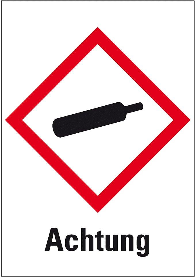 Gefahrensymbol Gasflasche GHS04 Achtung Folie 37x26mm 12/Bogen