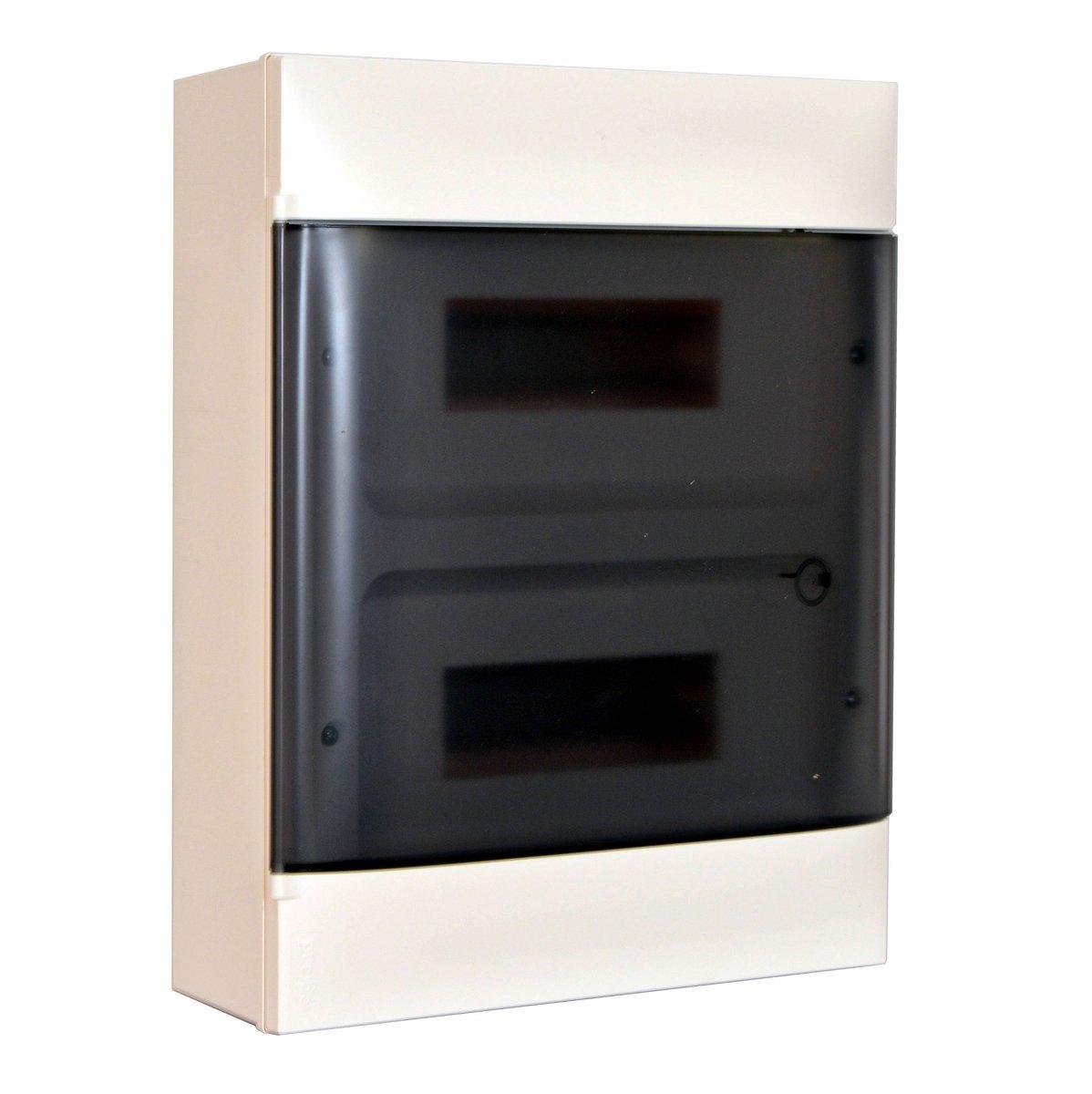 Practibox S Aufputzverteiler mit Rauchglas-Kunstofftür weiss 2x 12 Module
