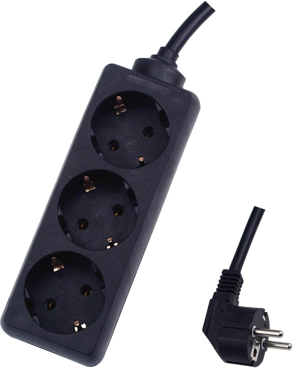 3-fach Tischverteiler 3x1,5 ZL 1,4 m schwarz 45°C gedreht