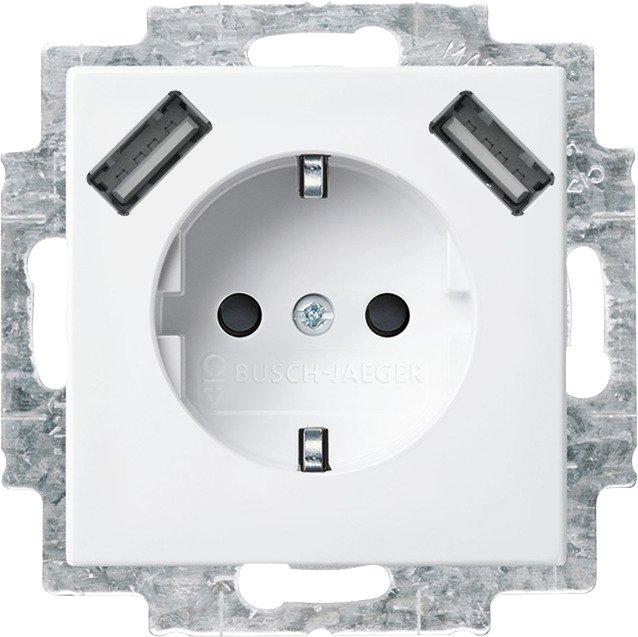 SCHUKO Steckdose Safety+ mit Shutter 2-fach USB-Anschluss Typ A Alpinweiß