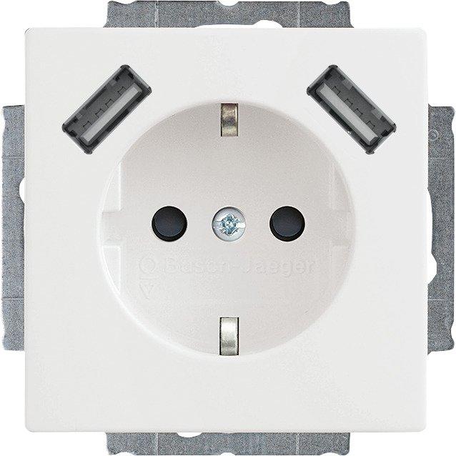 SCHUKO Steckdose Safety+ mit Shutter 2-fach USB-Anschluss Typ A Studioweiß