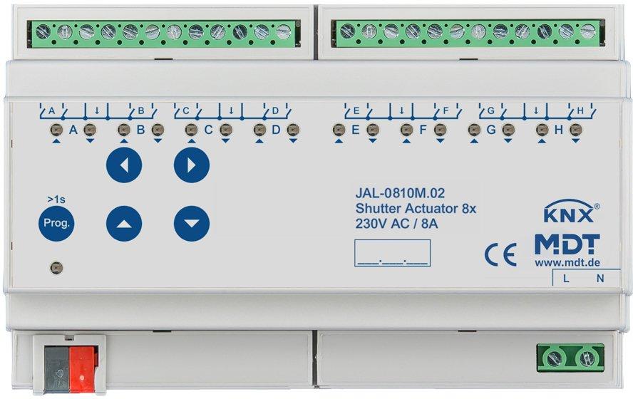 KNX Jalousieaktor 8-fach mit Fahrzeitmessung 8TE REG 8&nbsp;A 230&nbsp;V&nbsp;AC