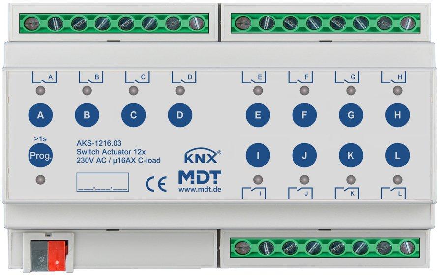KNX Schaltaktor 12-fach 8TE REG 16&nbsp;A 230&nbsp;V&nbsp;AC C-Last Standard 140&nbsp;µF