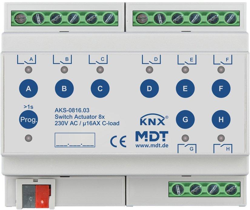 KNX Schaltaktor 8-fach 6TE REG 16&nbsp;A 230&nbsp;V&nbsp;AC C-Last Standard 140&nbsp;µF
