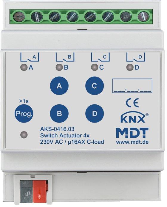 KNX Schaltaktor 4-fach 4TE REG 16&nbsp;A 230&nbsp;V&nbsp;AC C-Last Standard 140&nbsp;µF