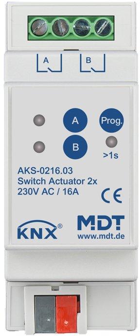 KNX Schaltaktor 2-fach 2TE REG 16&nbsp;A 230&nbsp;V&nbsp;AC C-Last Standard 140&nbsp;µF