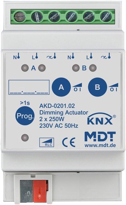 KNX Dimmaktor 2-fach 3TE REG 250&nbsp;W 230&nbsp;V&nbsp;AC mit Wirkleistungsmessung