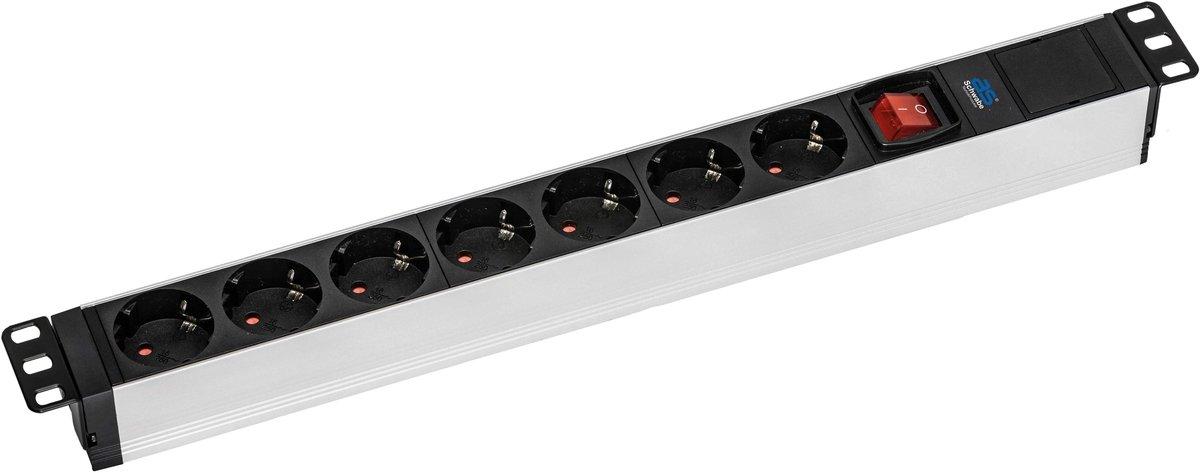 19 Zoll Alu-Steckdosenleiste 7-fach schwarz/silber OHNE Kabel