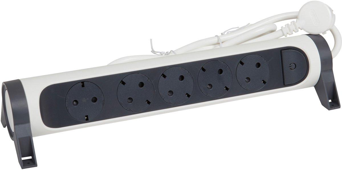 Drehbare Steckdosenleiste 5x Steckdose, 1,5m Kabel weiß-schwarz