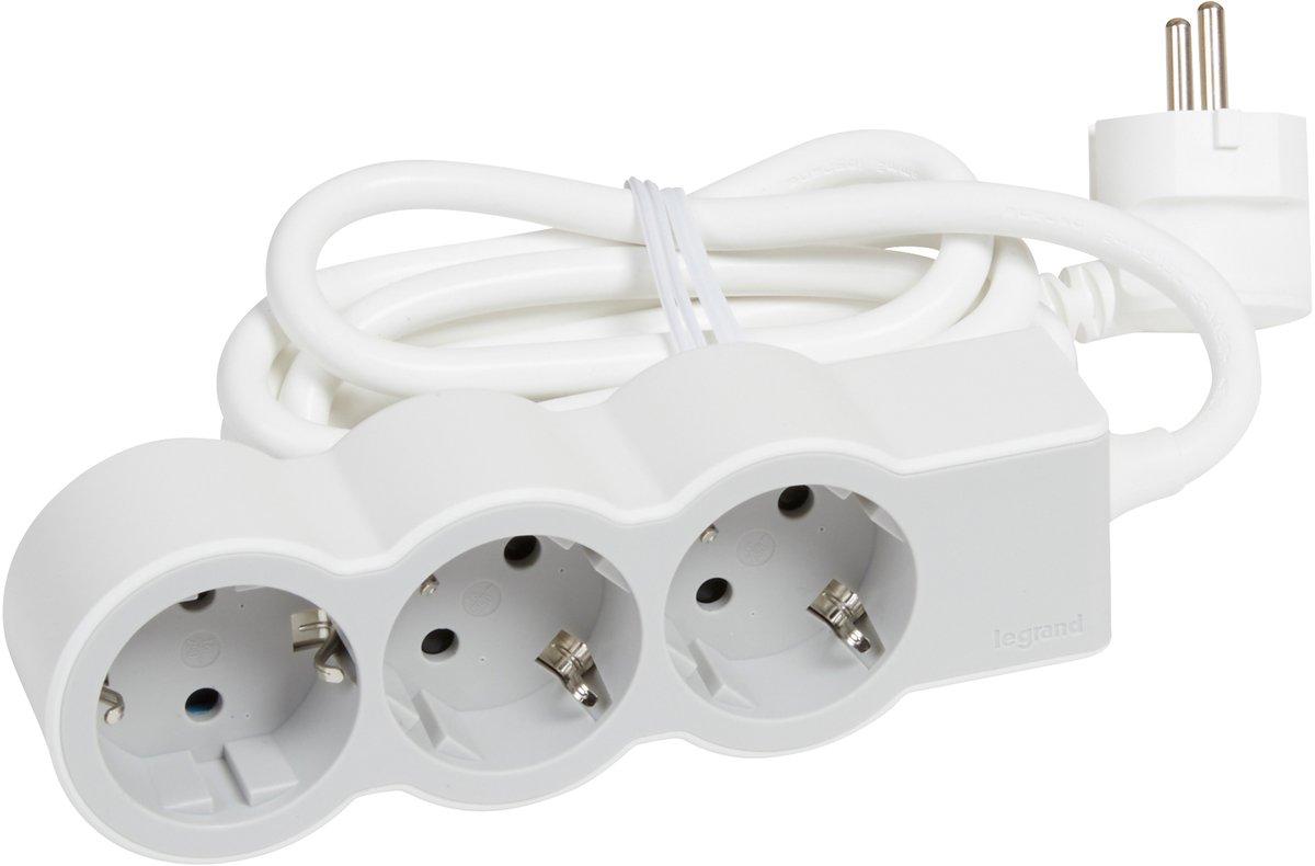 Flache Steckdosenleiste 3x Steckdose 1,5 Meter Kabel ultraweiß/grau