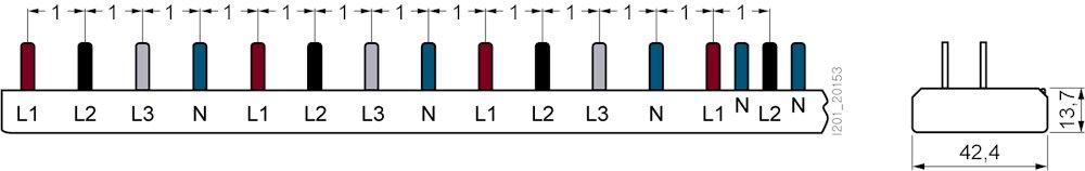 Stiftsammelschiene 10mm² Anschluss: 3p/N (FI N-rechts) + 12x Kompaktgerät