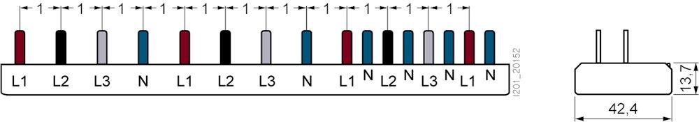 Stiftsammelschiene 10mm² Anschluss: 3p/N (FI N-rechts) + 4x Kompaktgerät