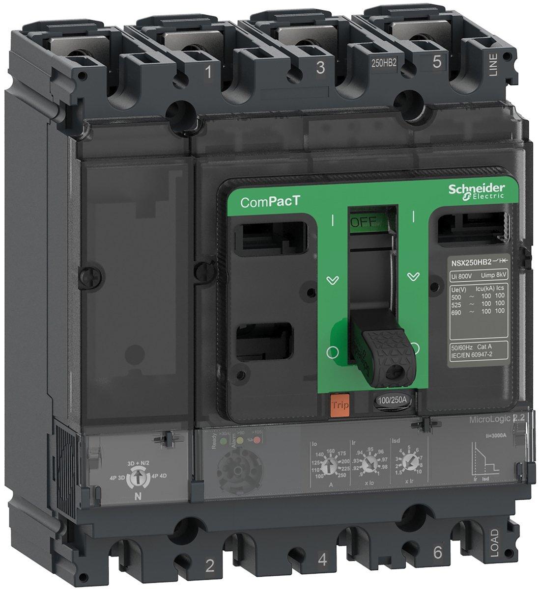 Kompaktleistungsschalter ComPacT NSX250HB2 mit Micrologic 2.2 4P4D 160 A, 100kA