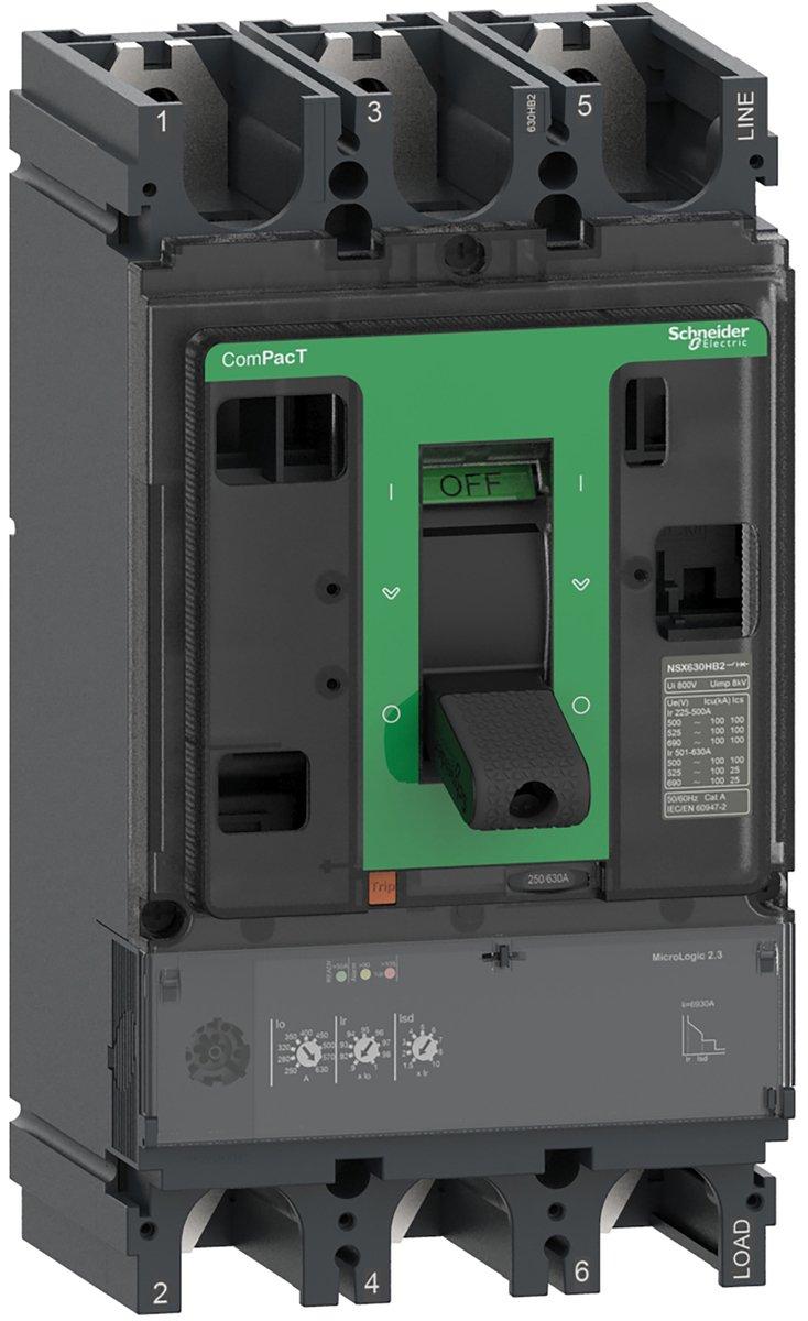Kompaktleistungsschalter ComPacT NSX630HB2 mit Micrologic 2.3 3P3D 630 A, 100kA