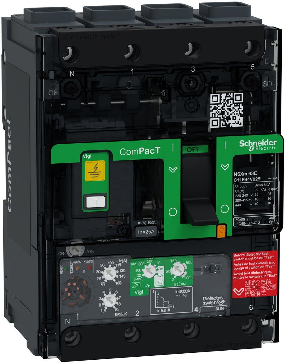 Kompaktleistungsschalter mit Differenzstromschutz ComPacT NSXm 25A 4P 16kA/415V