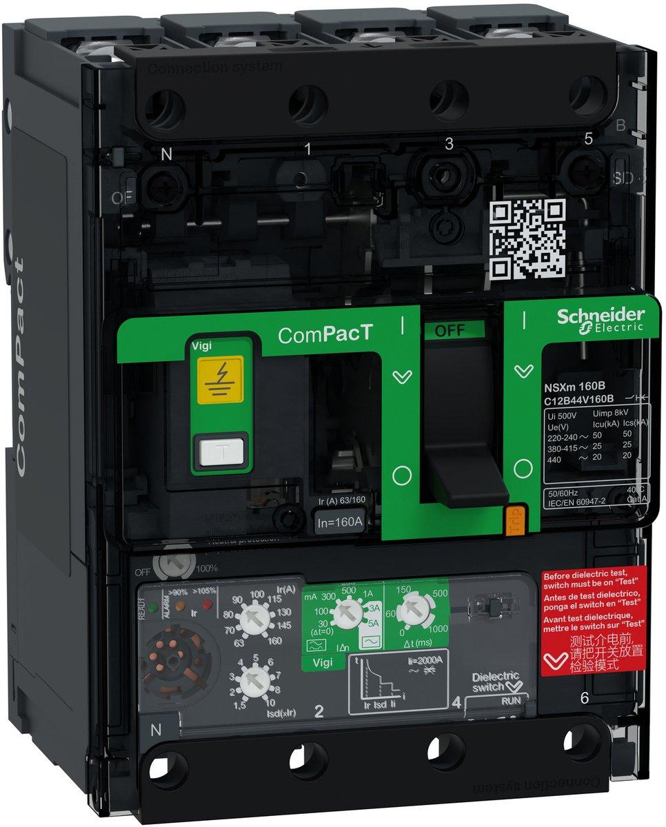 Kompaktleistungsschalter mit Differenzstromschutz ComPacT NSXm 160A 4P 25kA/415V