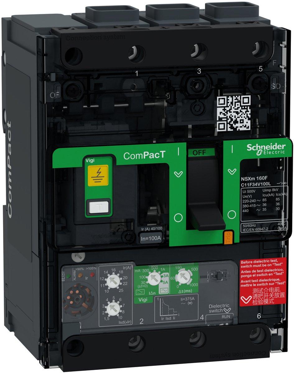 Kompaktleistungsschalter mit Differenzstromschutz ComPacT NSXm 100A 3P 36kA/415V