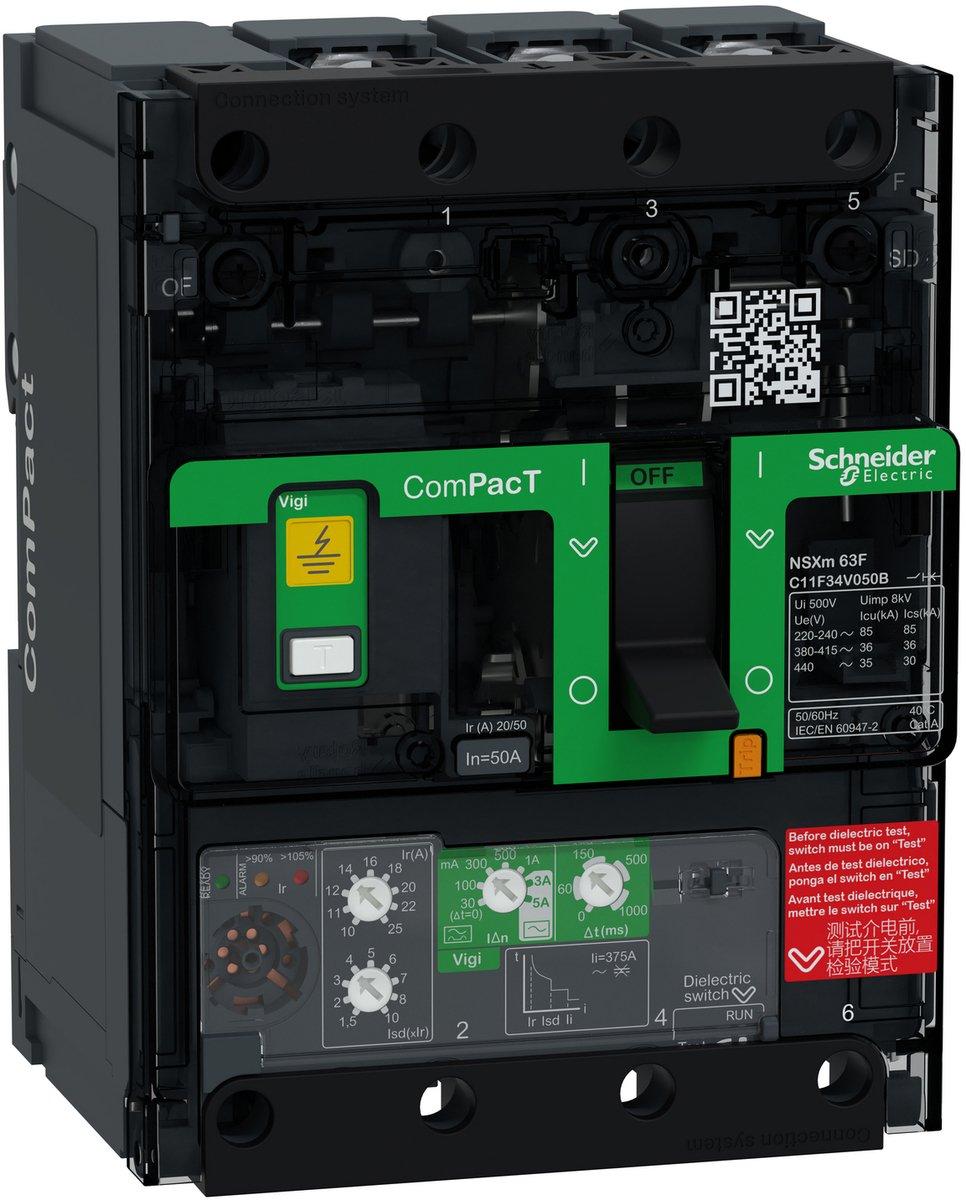 Kompaktleistungsschalter mit Differenzstromschutz ComPacT NSXm 50A 3P 36kA/415V