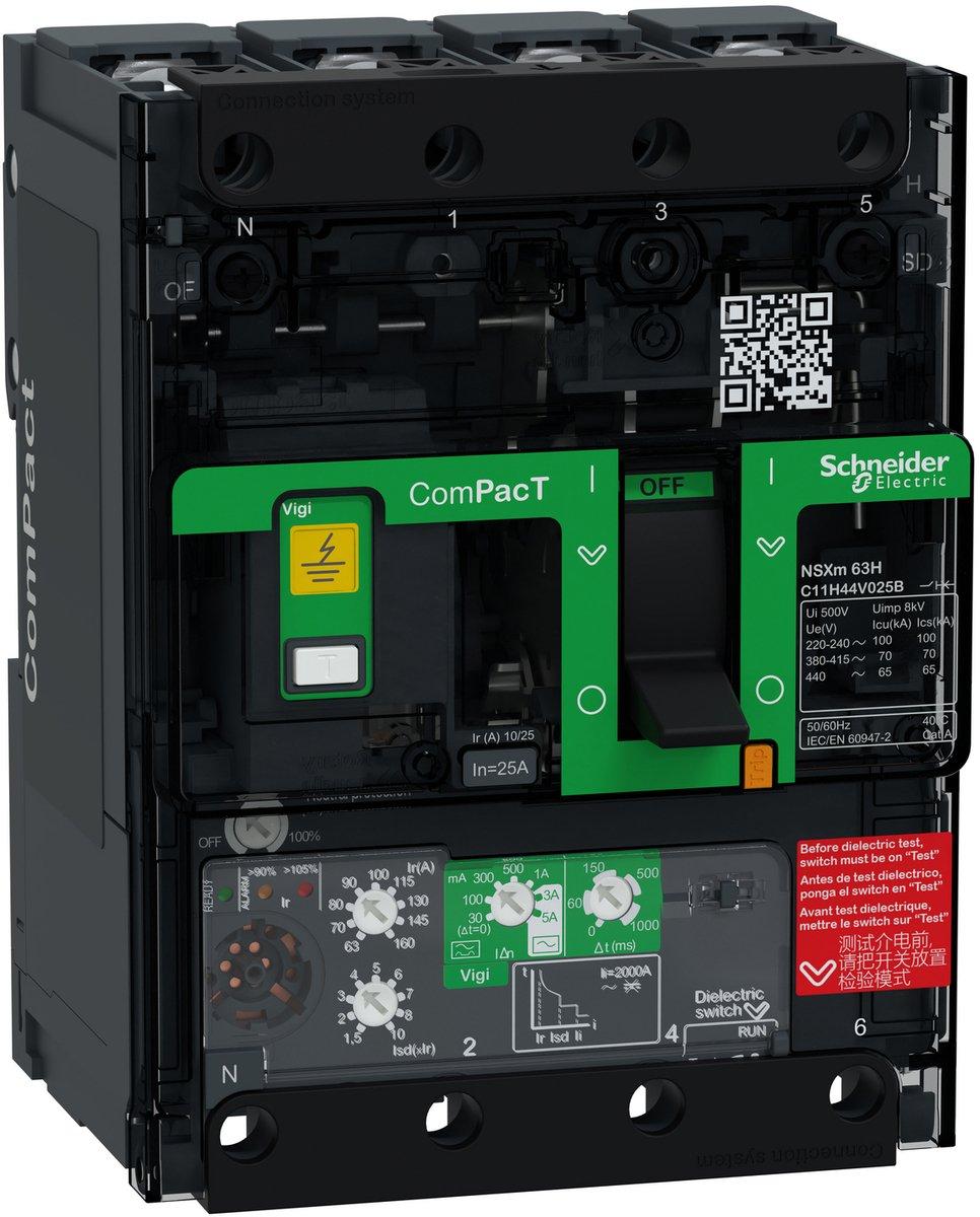 Kompaktleistungsschalter mit Differenzstromschutz ComPacT NSXm 25A 4P 70kA/415V