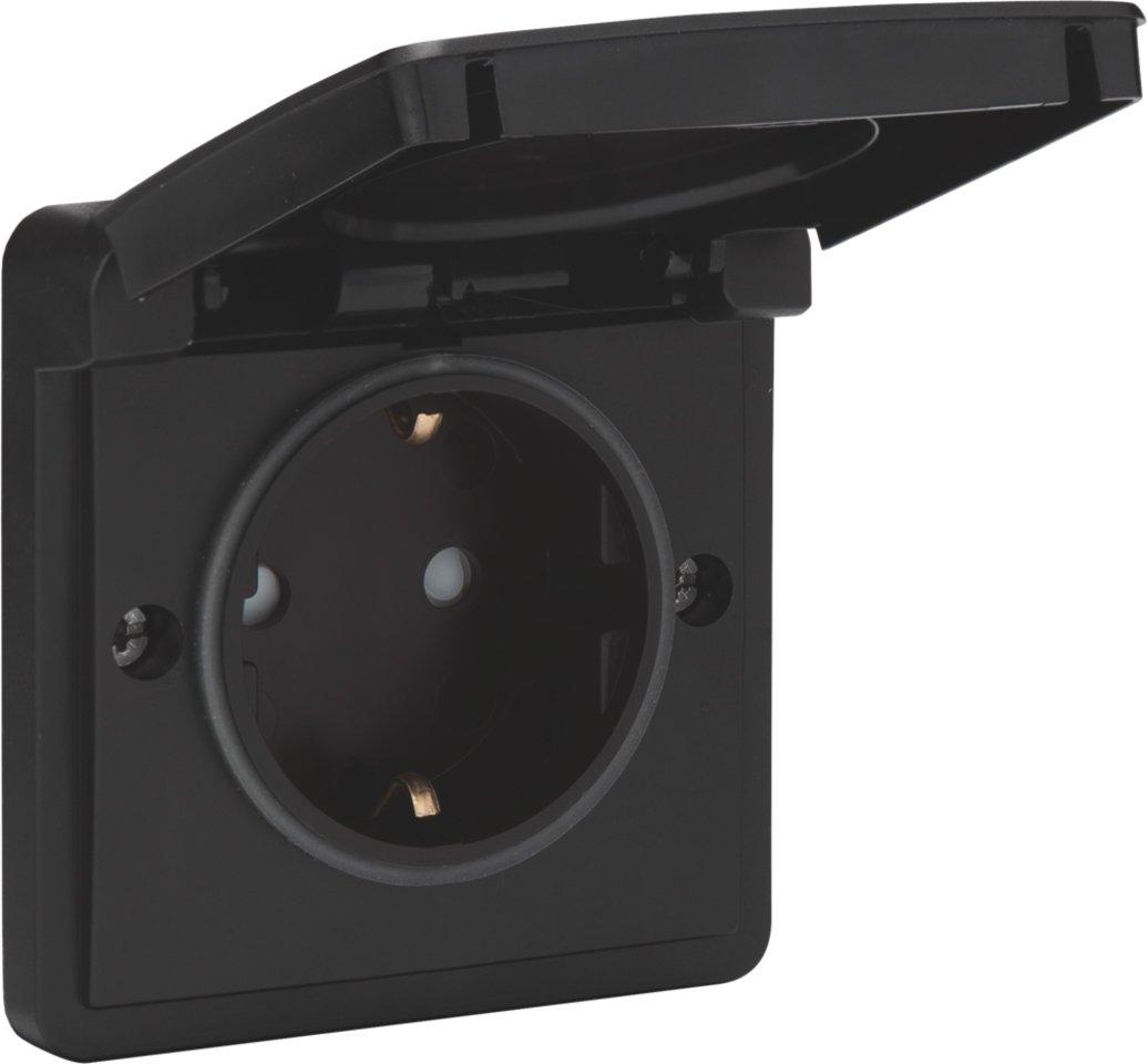Spritzwassergeschützte Wandsteckdose 16 A/250 Vac mit seitlichen Schutzkontakten