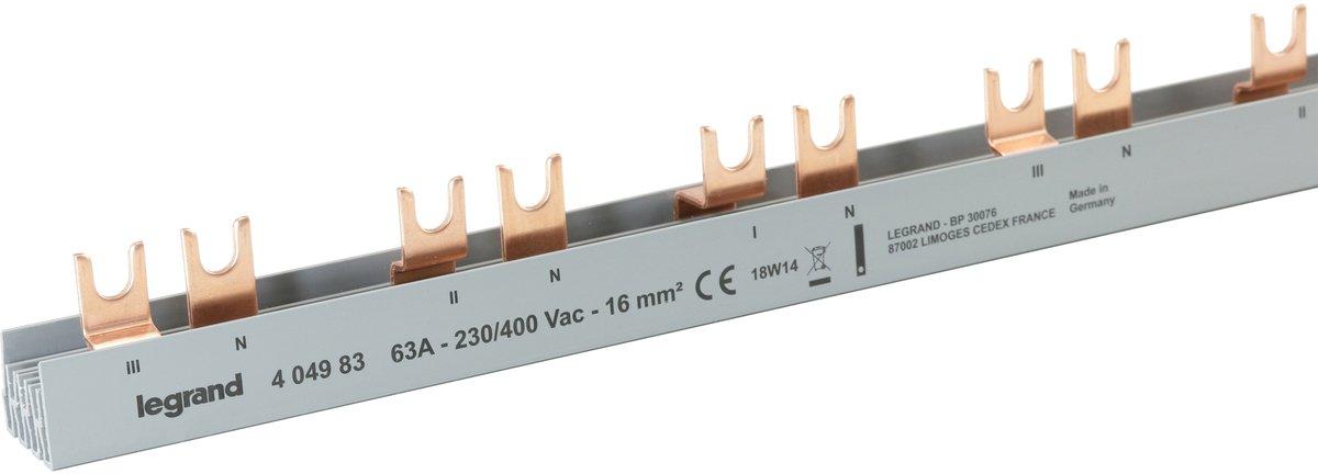 Gabelkammschiene, 4-polig, 1 m, 16 mm², 3-phasig+N, für 19 AFDD mit FI/LS