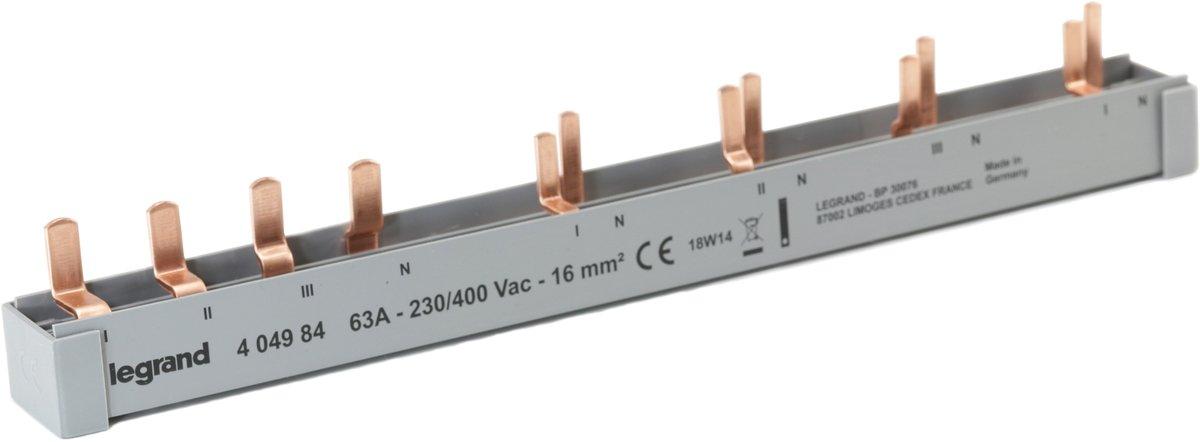 Stiftkammschienen-Kombi.,4-polig, 12TE, 16mm², 3P+N,für 1 FI 4p und 4AFDD mit LS