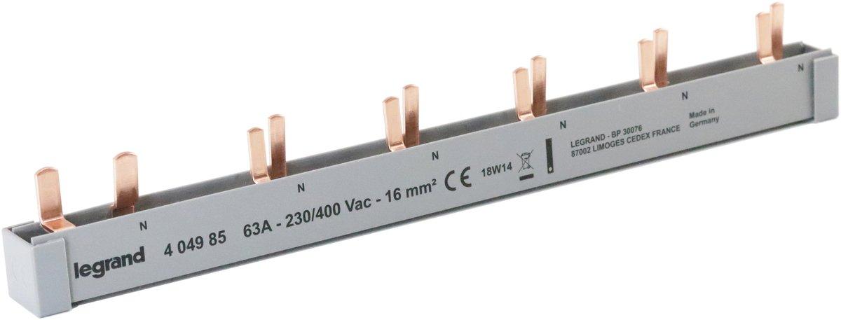Stiftkammschienen-Kombi., 2-polig, 12 TE, 16 mm², 1P+N, für 1 FI 2p + 5 AFDD LS