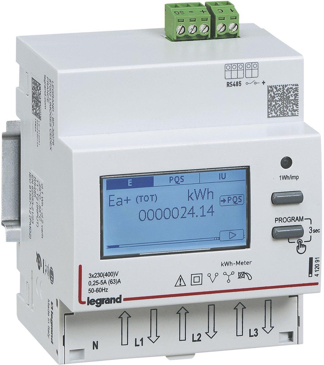 Energiezähler EMDX³, MID, 63 A, 3-phasig, Direktanschluss, RS485, 4TE