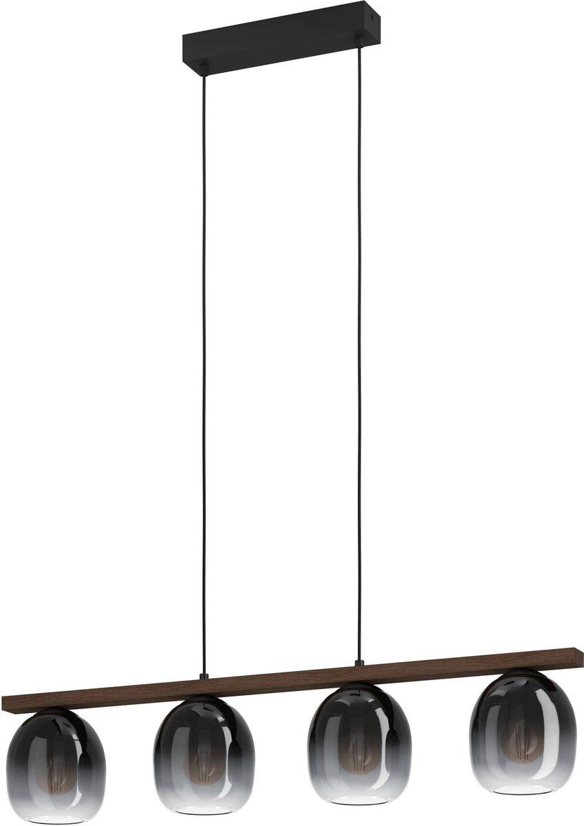 Hängeleuchte FILAGO E27 4x40W schwarz/Holz/schwarz-grau-transparent