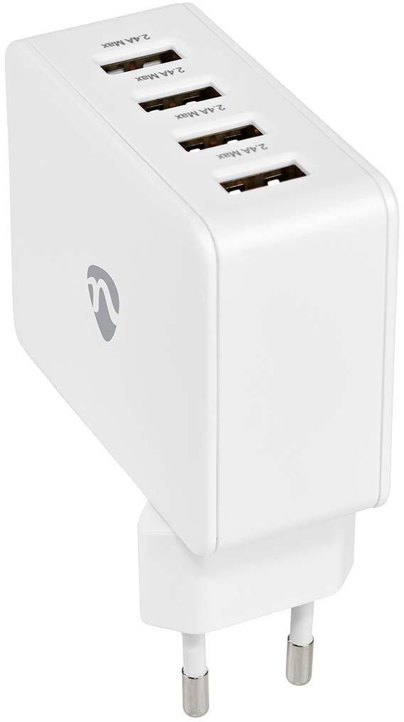USB-Netzladegerät 4x USB A 2x2,4A 2x1A 24W weiß