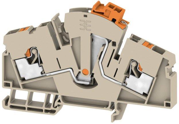Prüftrenn-Reihenklemme mit Hybrid Anschluss 6 mm² dunkelbeige