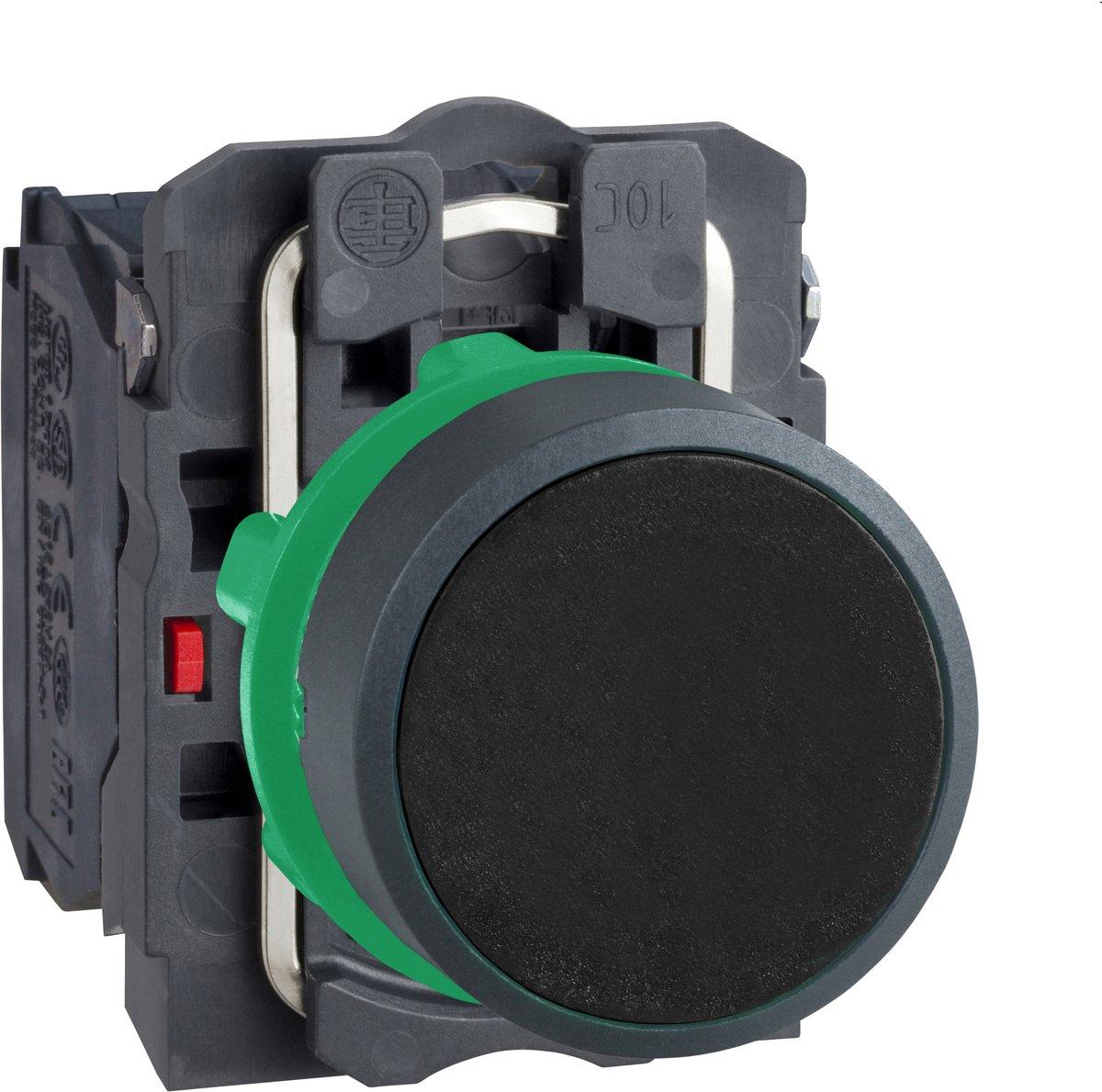 Drucktaster schwarz flach Komplettgerät Ø22 ohne Rastung 1S+1Ö unbeschriftet